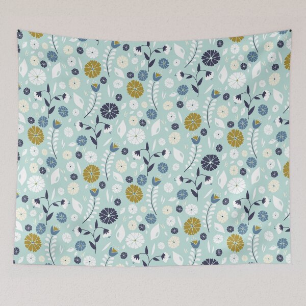 Item preview, Summer Flowers Pattern in blue color palette designed and sold by BrankaPD.