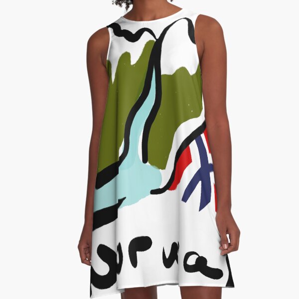 Dibujo Noruega bandera | Dibujo fiordos Vestido acampanado