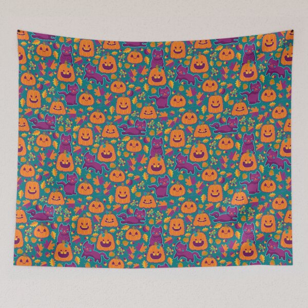 Item preview, Cats and pumpkins embroidery designed and sold by pakanta.