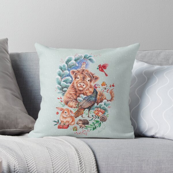 Happy Xmas animals by Maria Tiqwah Throw Pillow