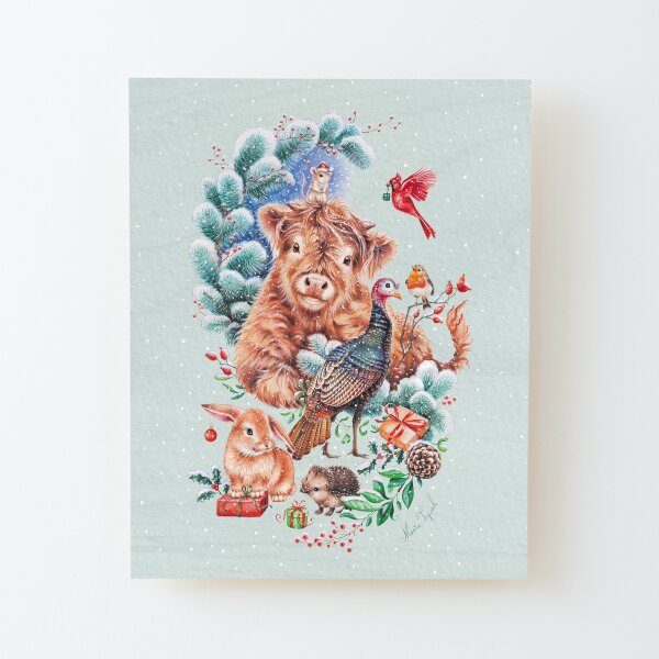 Happy Xmas animals by Maria Tiqwah Wood Mounted Print