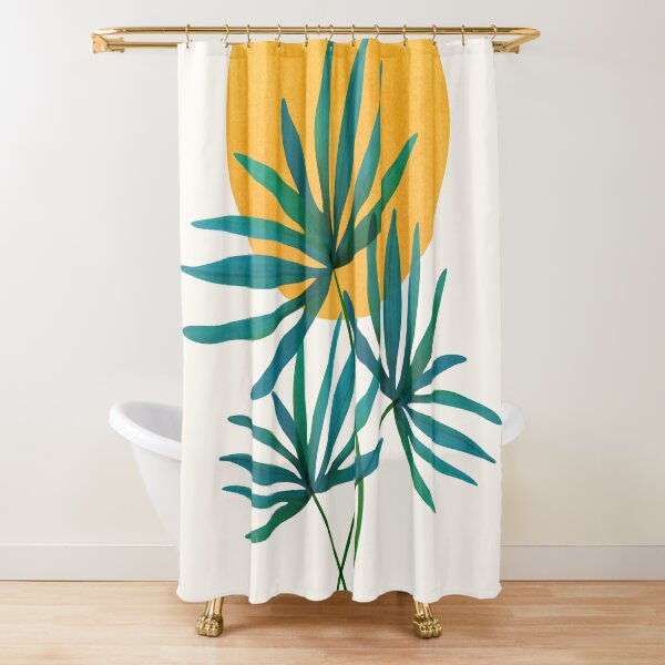 Little Palm Retro Illustration Shower Curtain