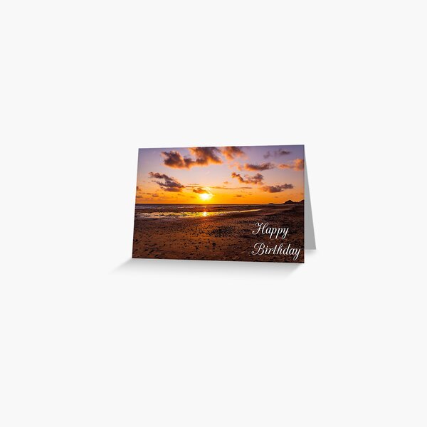 Carte De Vœux Coucher De Soleil Sur La Plage Joyeux Anniversaire Par Elisaway Redbubble