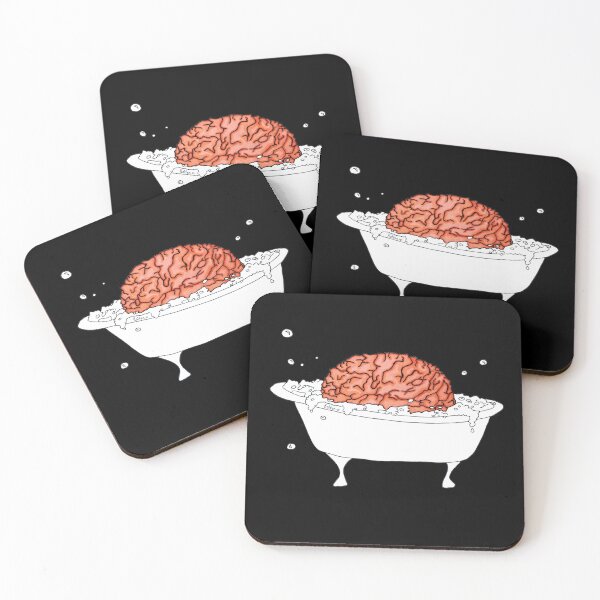 Item preview, Brain in a Tub - Bubble Bath - simple drawing black background designed and sold by Natasha Kolton.