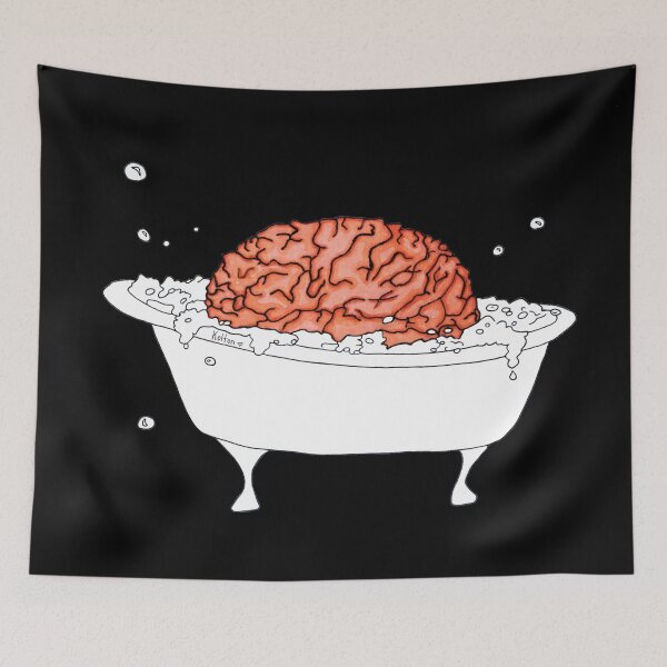 Item preview, Brain in a Tub - Bubble Bath - simple drawing black background designed and sold by Natasha Kolton.