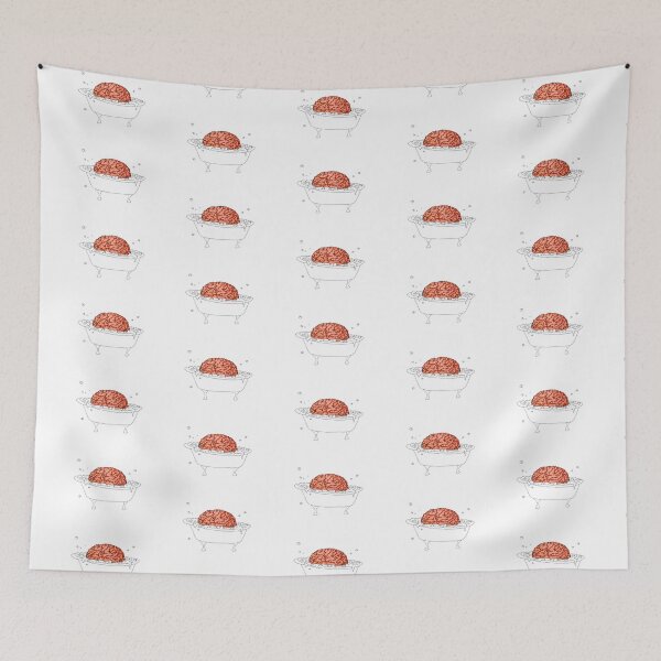 Item preview, Brain in a Tub · Bubble Bath pattern in white background designed and sold by Natasha Kolton.