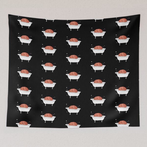 Item preview, Brain in a Tub - Bubble Bath - pattern - black background designed and sold by Natasha Kolton.