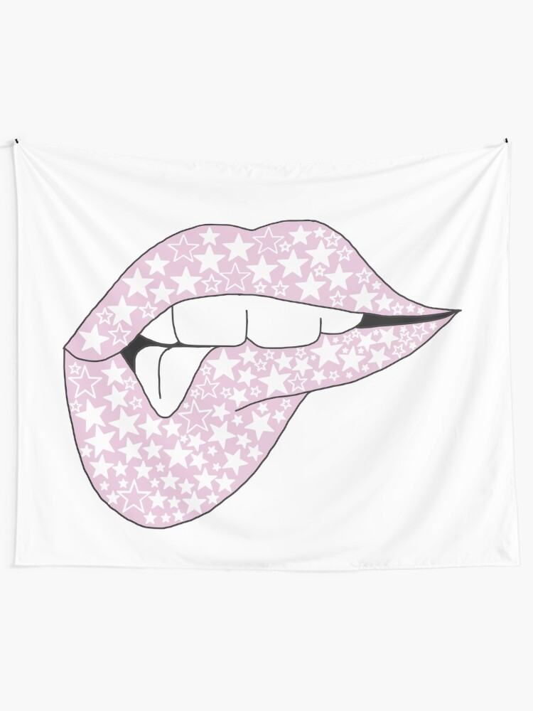 Alternate view of pink star lips Tapestry