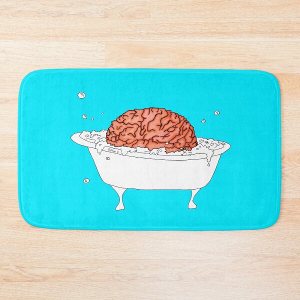 Item preview, Brain in a Tub - Bubble Bath - simple drawing turquoise background designed and sold by Natasha Kolton.