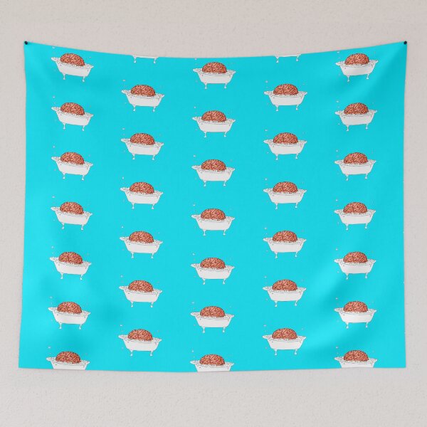 Item preview, Brain in a Tub - Bubble Bath - pattern - turquoise background designed and sold by Natasha Kolton.