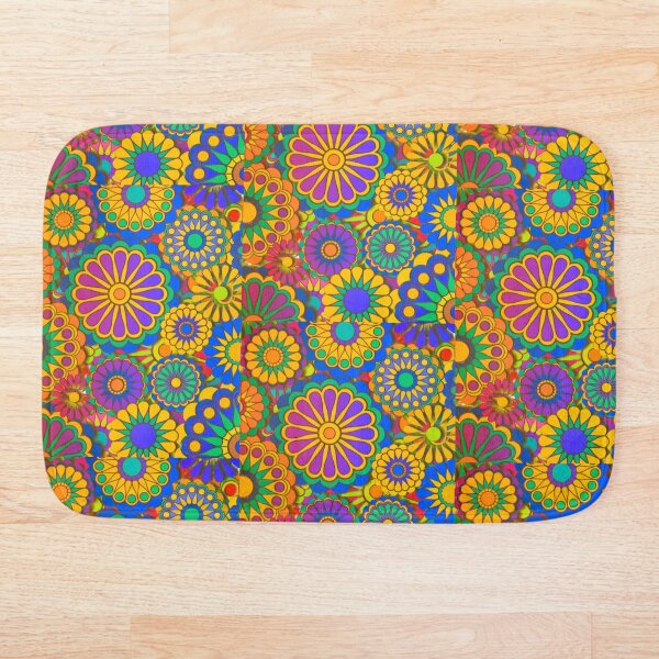 Psychadelic Hippie Flower Power Design Bath Mat
