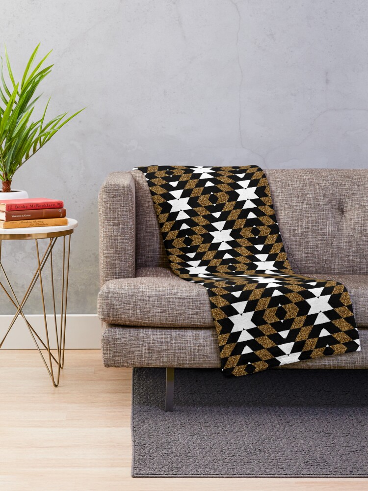 "Bronze Gold Black Geometric" Throw Blanket by webgrrl Redbubble