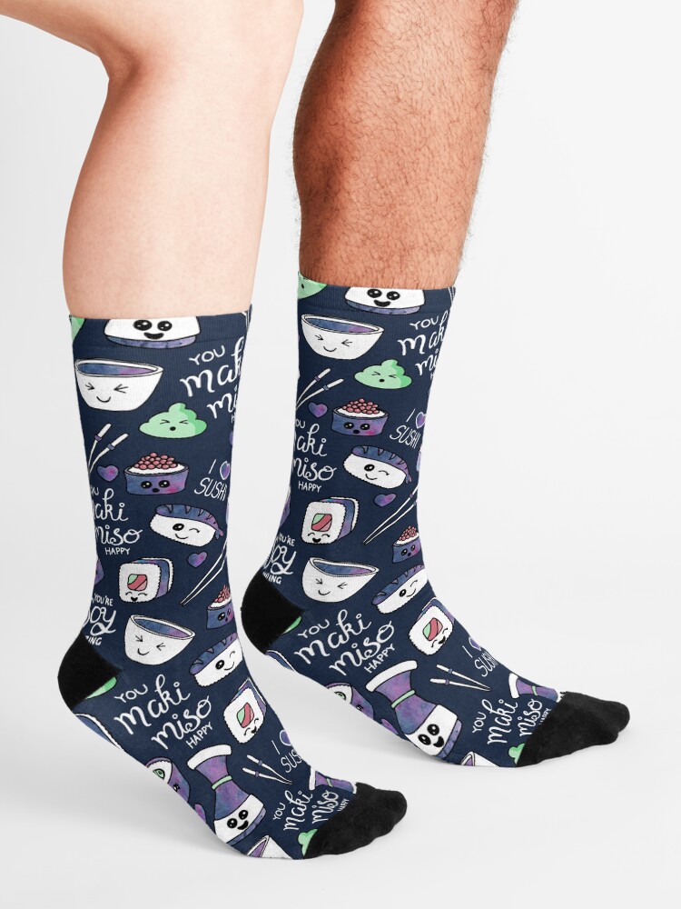 Alternate view of Galaxy Sushi on Dark Blue Socks