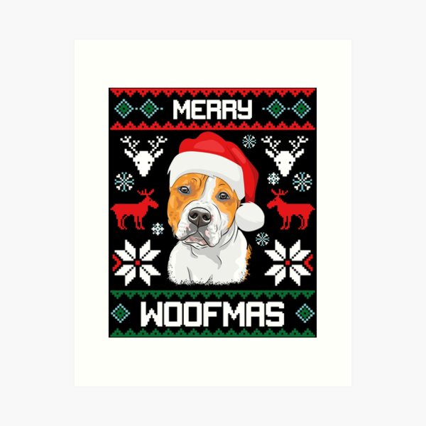 American Staffordshire Terrier Merry Woofmas Christmas Amstaff Gift Art Print