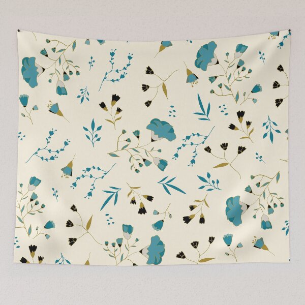 Item preview, Spring bloom - delicate flowers - blue on cream designed and sold by BrankaPD.