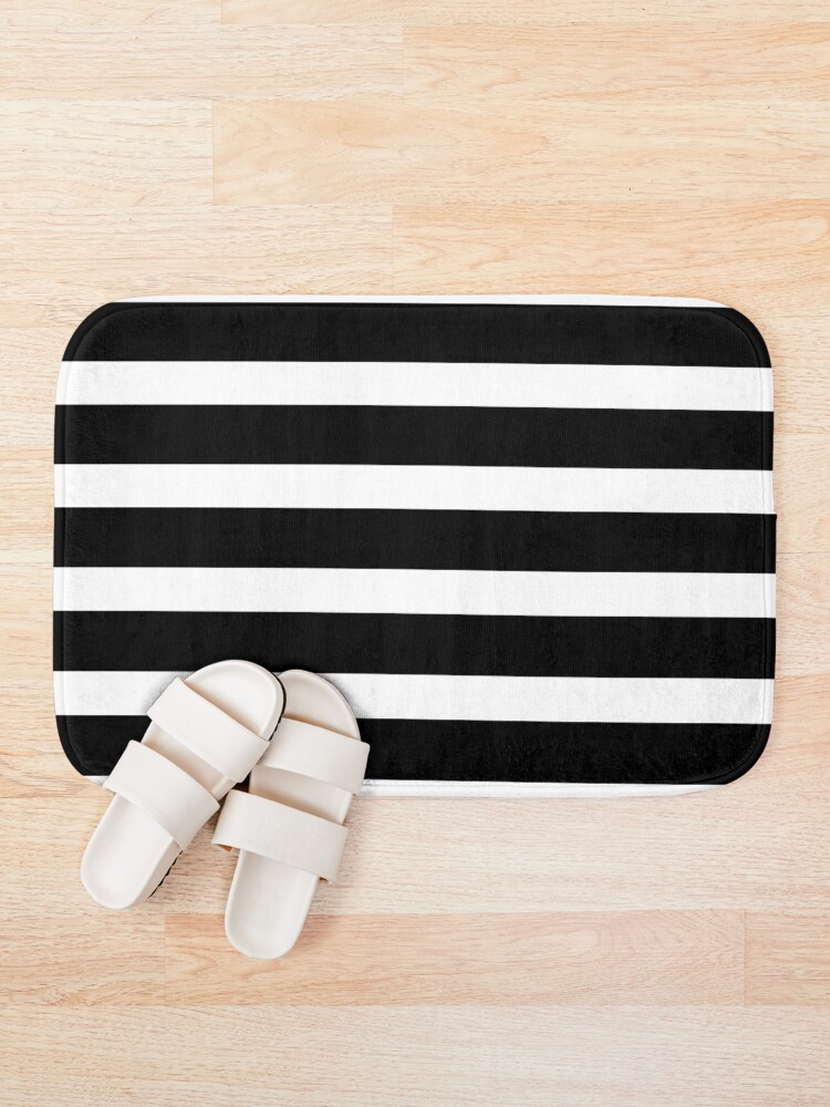 Alternate view of Thick Black and White Striped Bath Mat Bath Mat