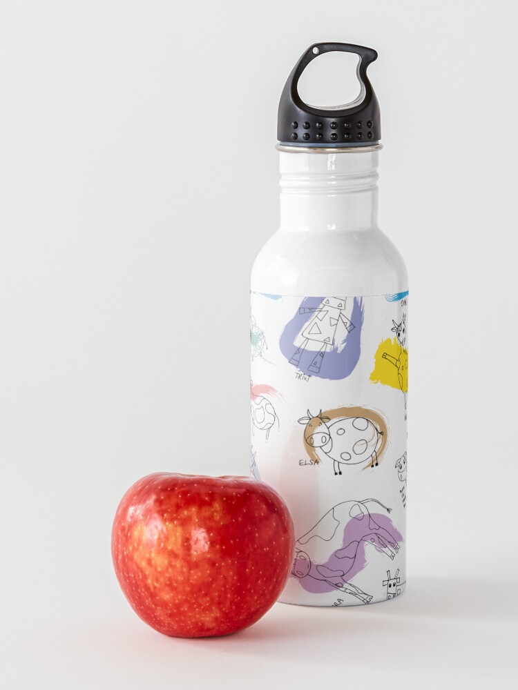 Alternate view of Funny cows line drawing with color splashes Water Bottle