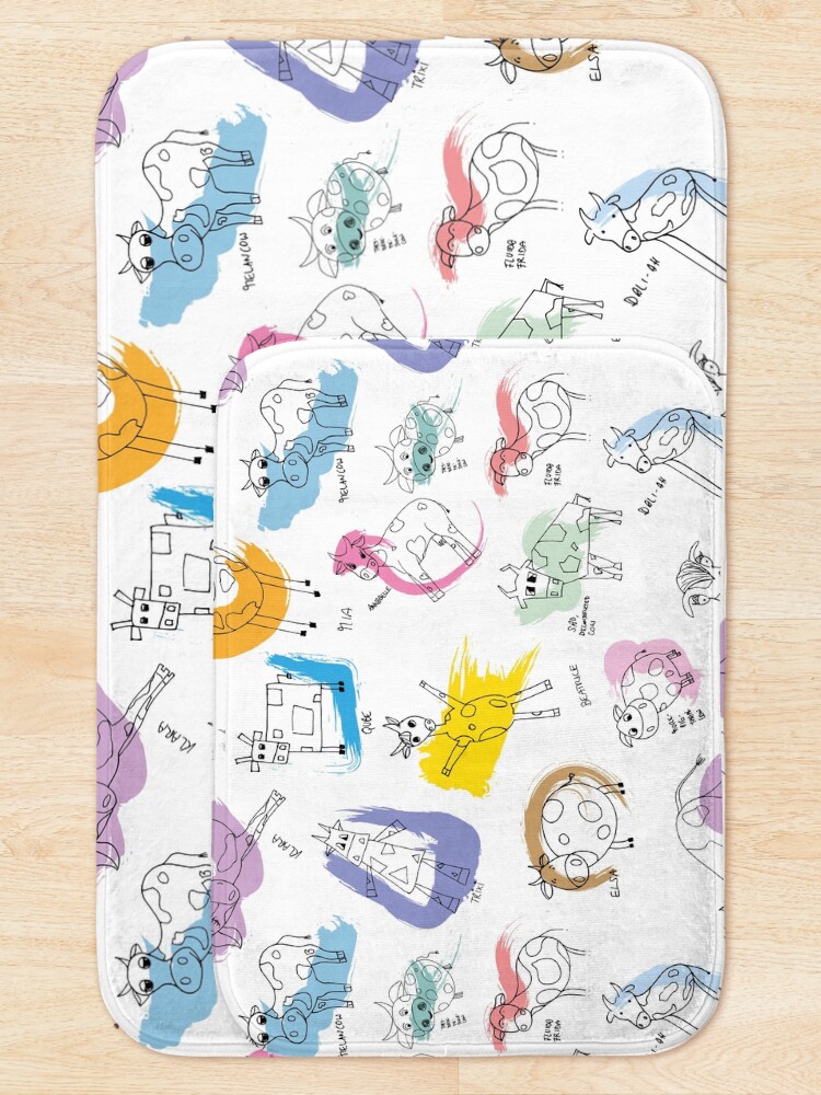 Alternate view of Funny cows line drawing with color splashes Bath Mat