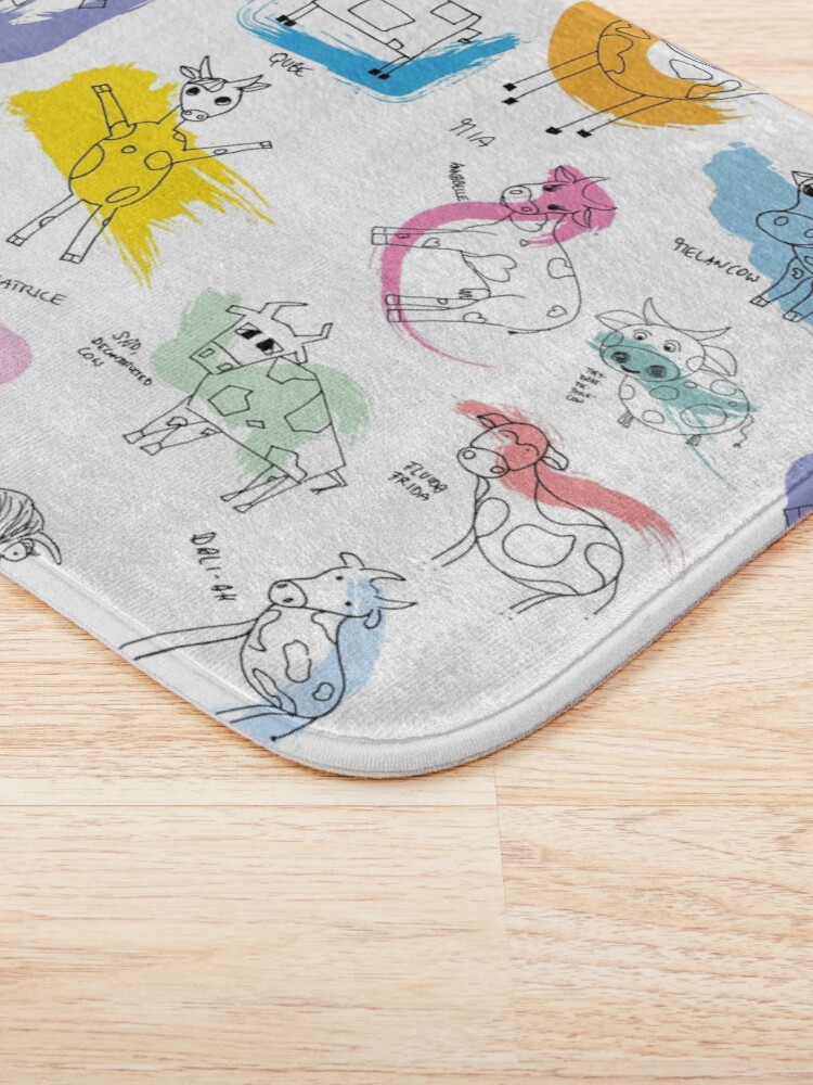 Alternate view of Funny cows line drawing with color splashes Bath Mat