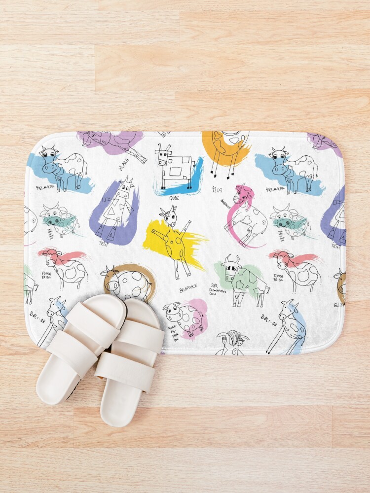 Alternate view of Funny cows line drawing with color splashes Bath Mat