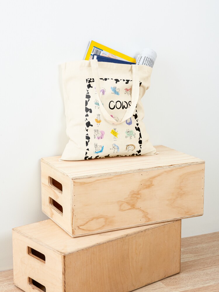 Alternate view of Funny cows line drawing with color splashes Tote Bag