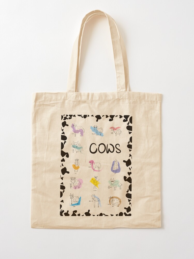 Alternate view of Funny cows line drawing with color splashes Tote Bag