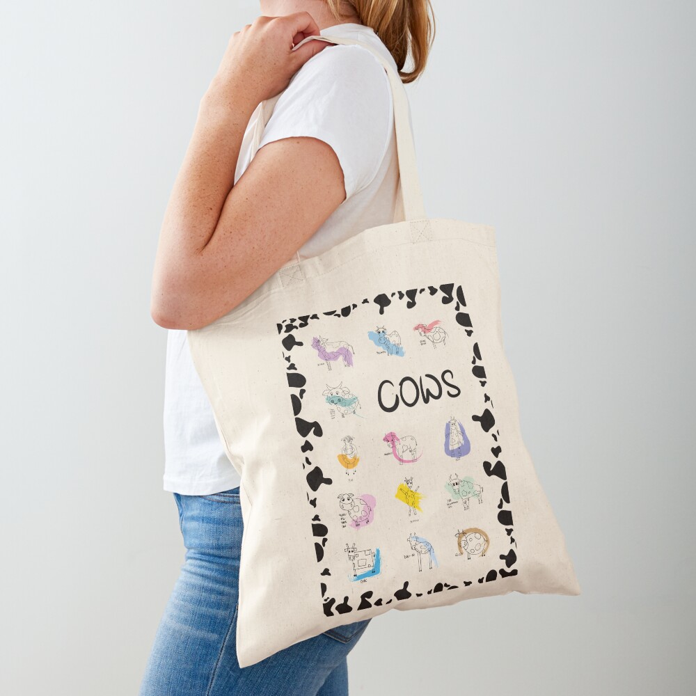 Funny cows line drawing with color splashes Tote Bag