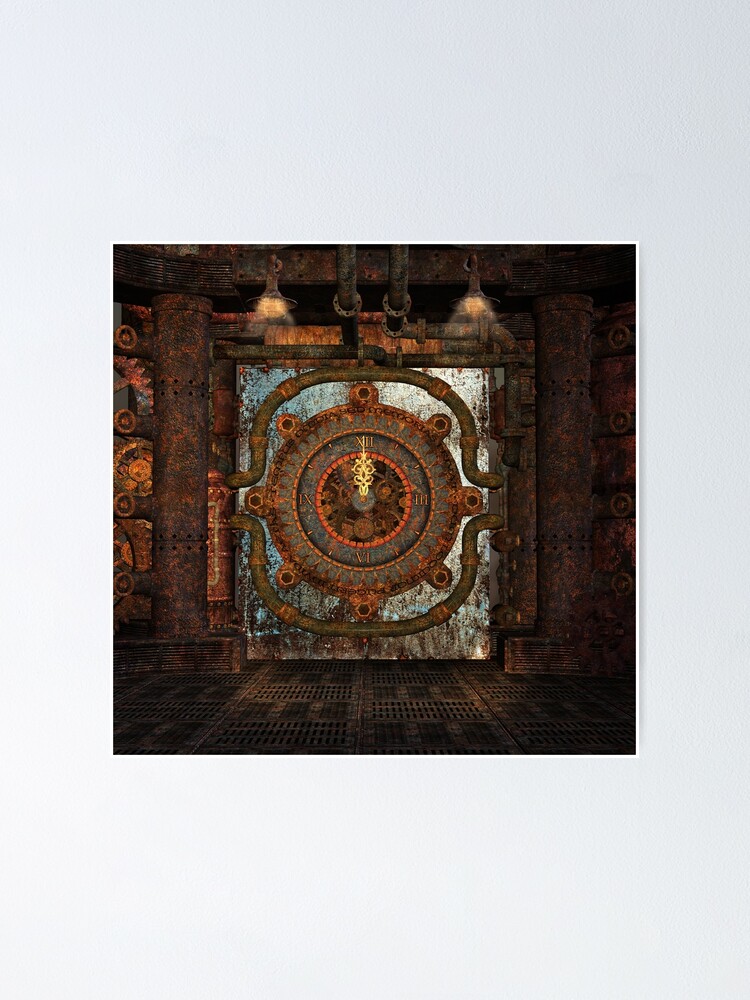 “Steampunk big clock with golden hands” Poster for Sale by Ellerslie