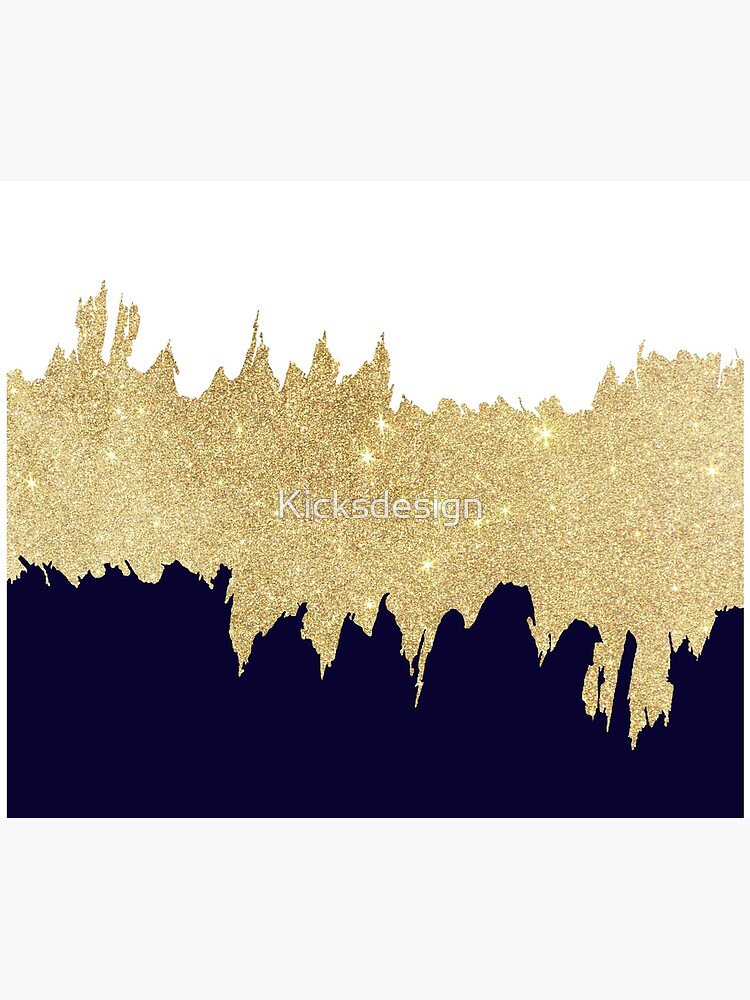 Modern navy blue white faux gold glitter brushstrokes by Kicksdesign