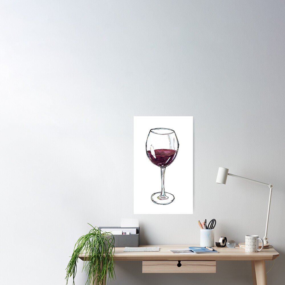 Stemless Red Wine Glass / Pinot Noir, Malbec, Merlot / Watercolor  Illustration Art Print / Bar Art 