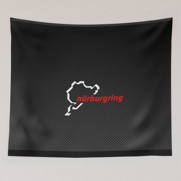 Artikelvorschau, Nürburgring Carbon Fibre White Red – Nordschleife Track Outline, German Racing Circuit, Motorsport Design entworfen und verkauft von Road To Track.