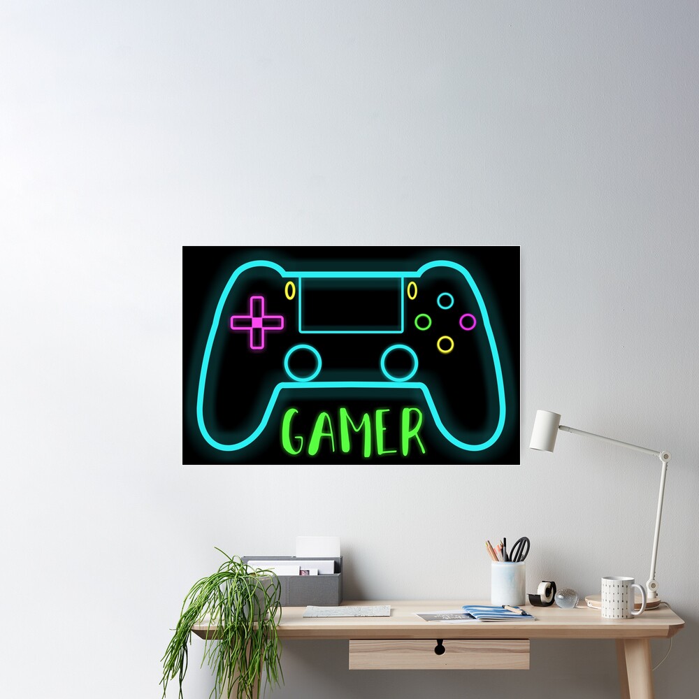 Poster de gamer colores con mando - TenVinilo