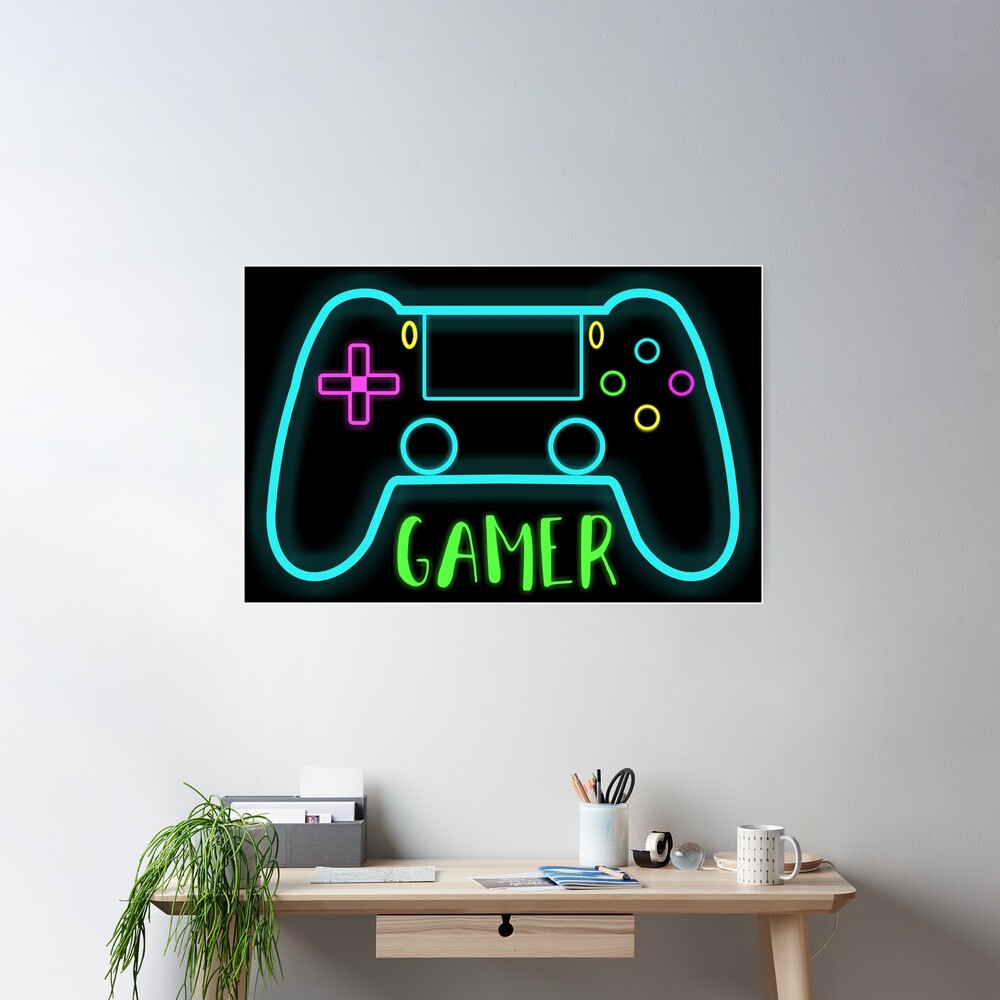 Poster de gamer colores con mando - TenVinilo