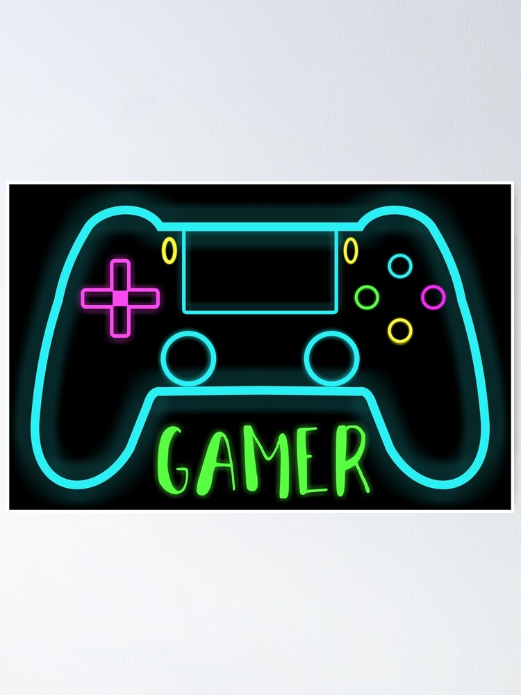 Gamer PC Gaming Controller Console Game Neon Canvas Artwork Poster Room  Wall Art