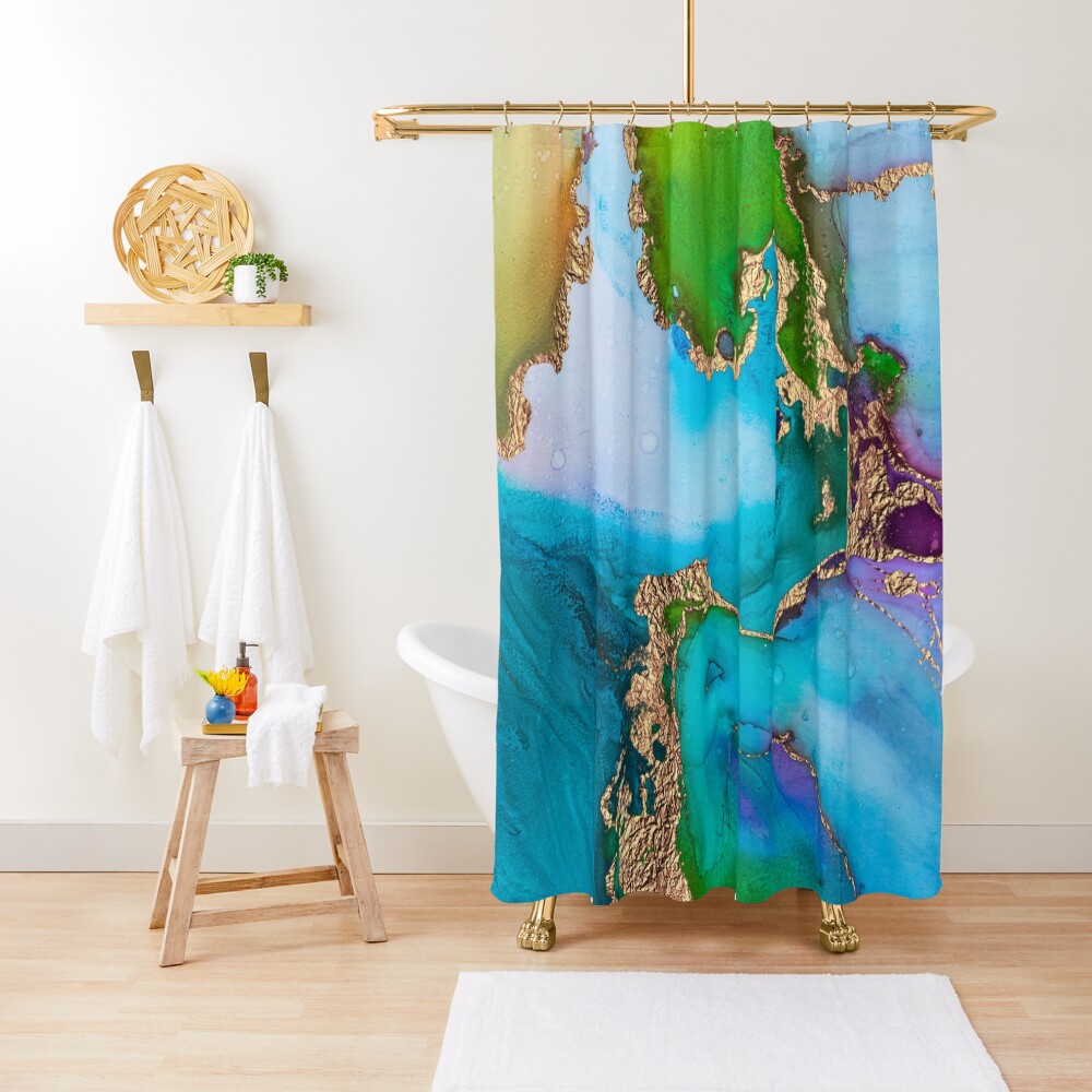 Abstract Marble Mermaid Gemstone With Gold Glitter Shower Curtain