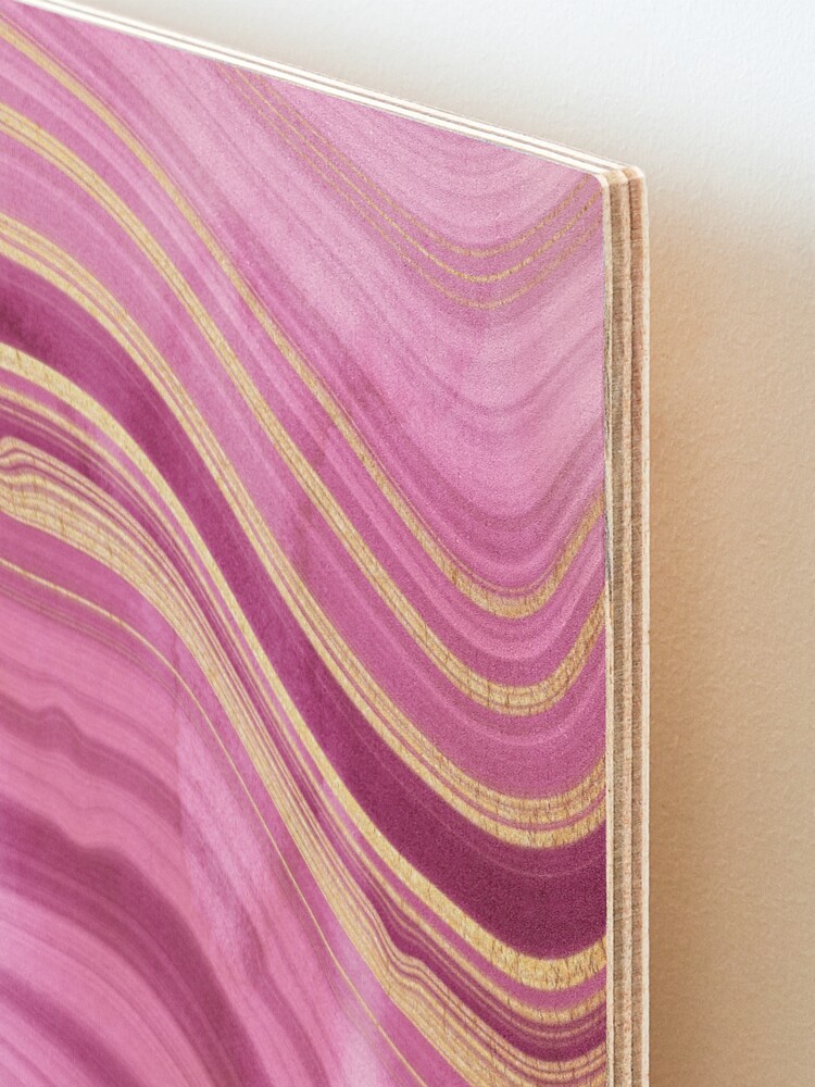 Alternate view of Pink Wavy Agate with Gold Stripes Mounted Print