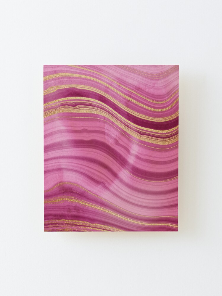 Alternate view of Pink Wavy Agate with Gold Stripes Mounted Print