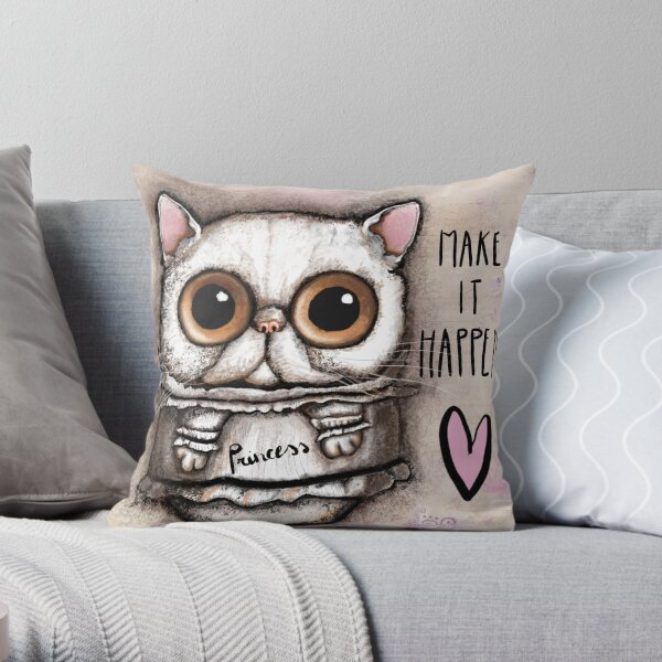 white persian cat with big eyes Throw Pillow