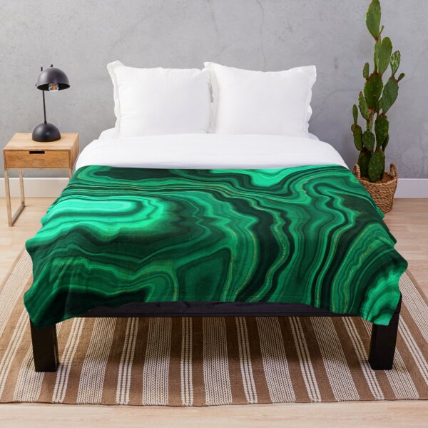 Malachite Green Marble with Gold Veins III Throw Blanket