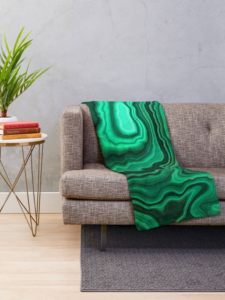 Alternate view of Malachite Green Marble with Gold Veins III Throw Blanket
