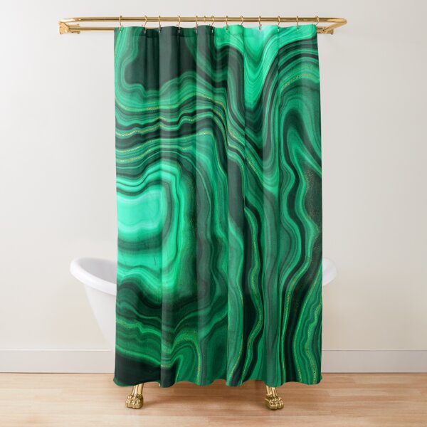 Malachite Green Marble with Gold Veins III Shower Curtain