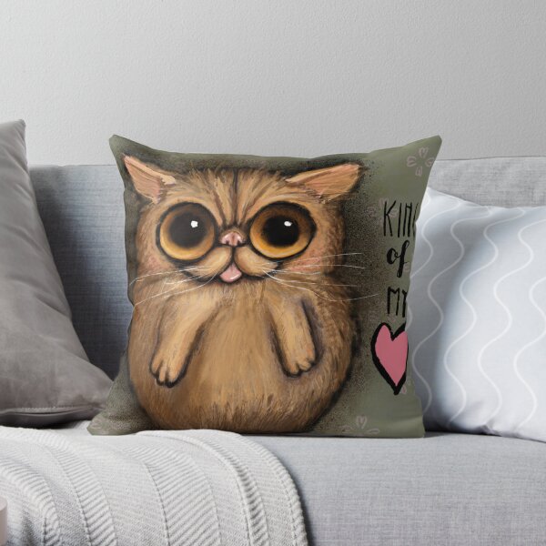 Red persian cat with big eyes and a positive message by Margherita Arrighi Throw Pillow