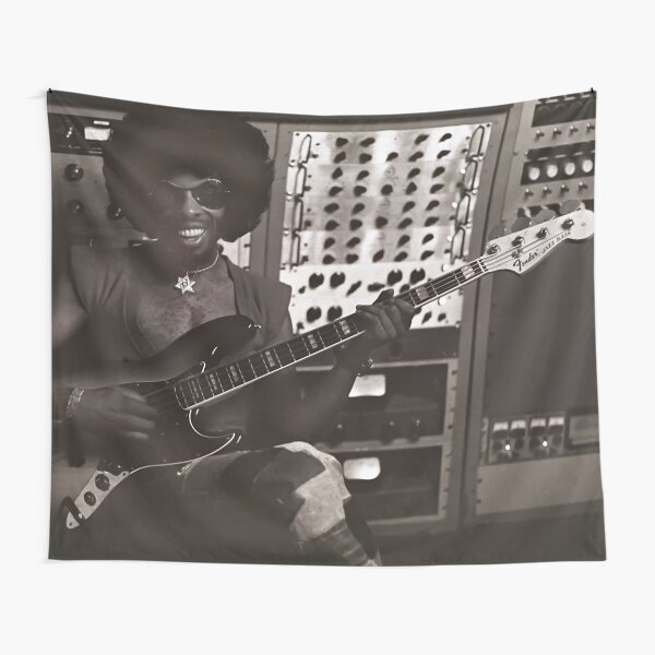 Sly Stone Playing Bass in the Studio Tapestry