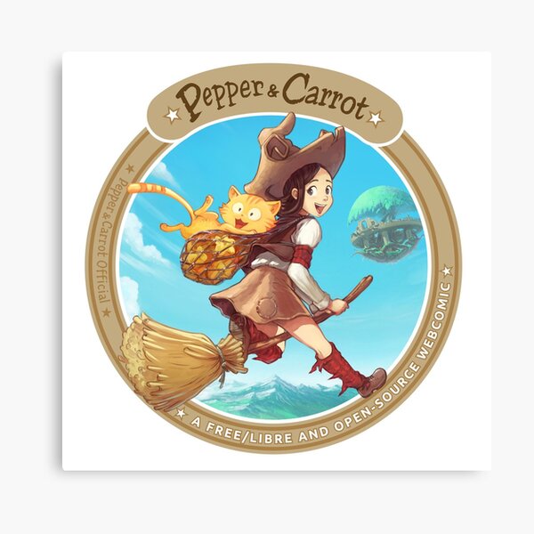 Pepper&Carrot flying with Komona in background - Pepper&Carrot official Canvas Print