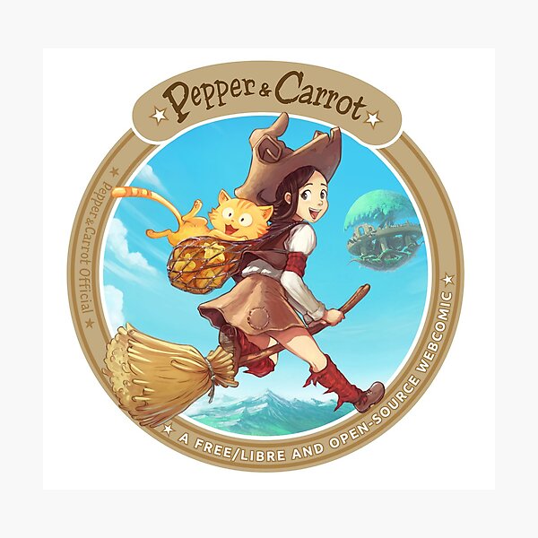 Pepper&Carrot flying with Komona in background - Pepper&Carrot official Photographic Print