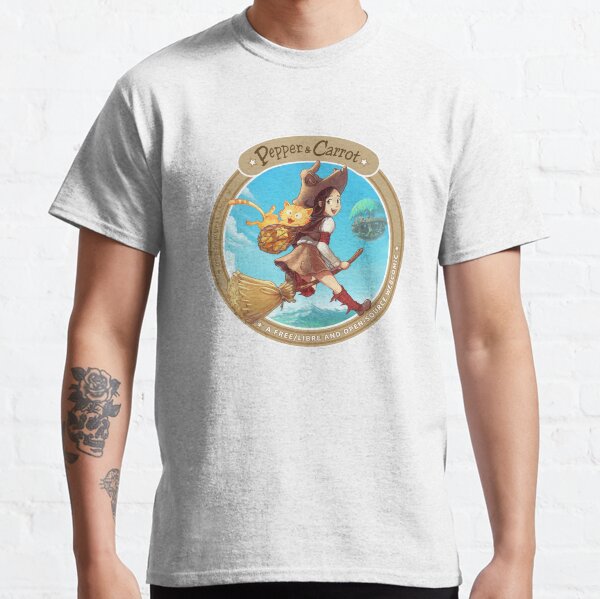 Pepper&Carrot flying with Komona in background - Pepper&Carrot official Classic T-Shirt