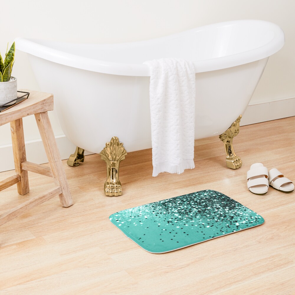 Sparkling Turquoise Lady Glitter #1 #shiny #decor #art Bath Mat