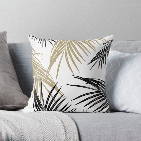 Gold Black Palm Leaves Dream #1 #tropical #decor #art Throw Pillow