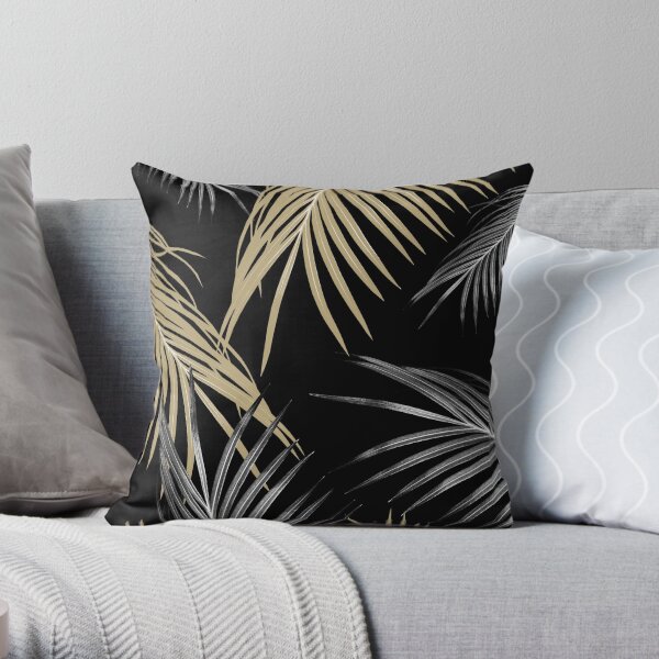Gold Gray Palm Leaves Dream #1 #tropical #decor #art Throw Pillow