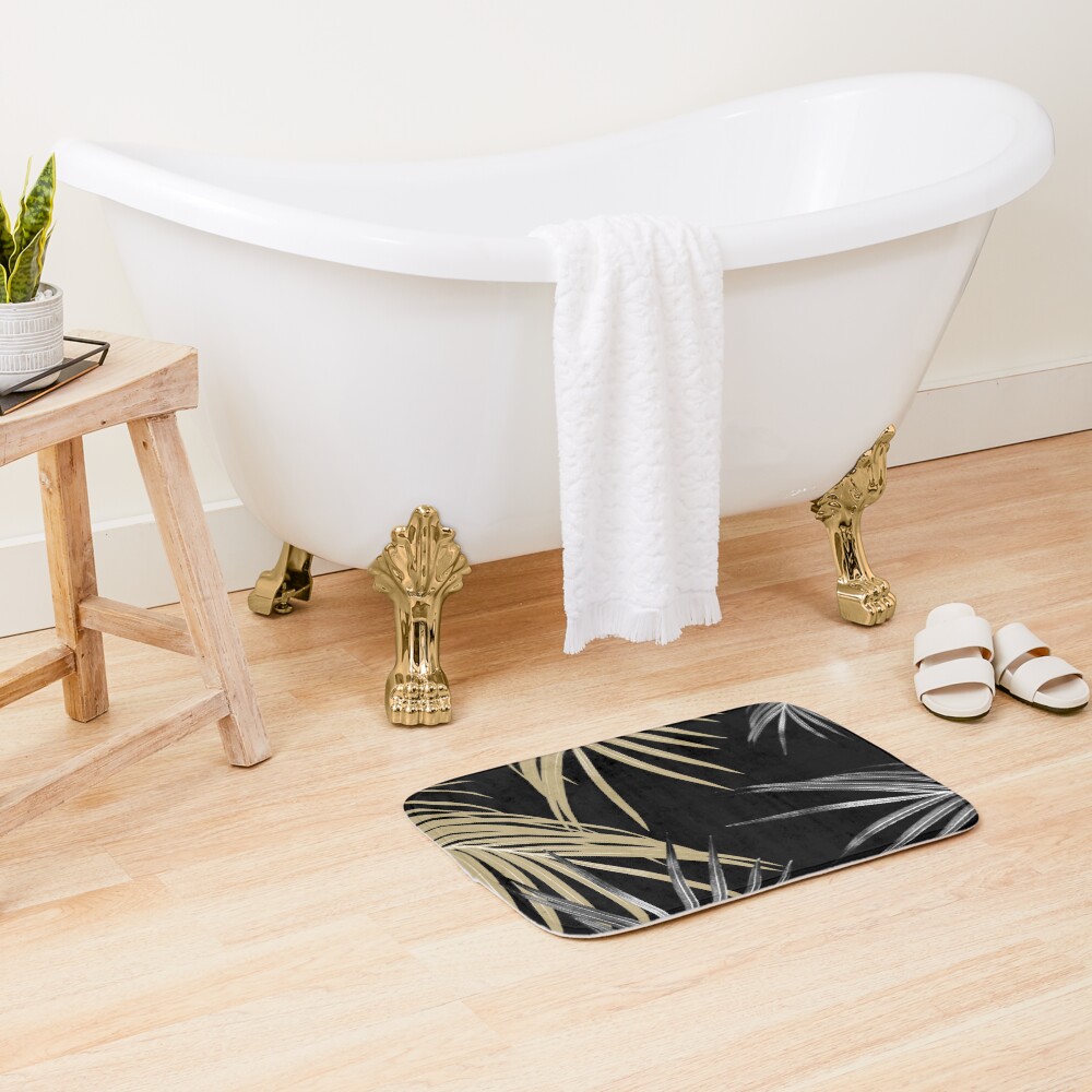 Gold Gray Palm Leaves Dream #1 #tropical #decor #art Bath Mat